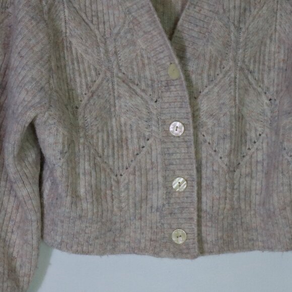& Other Stories Alpaca Wool Cropped Cardigan Sweater Womens XS Oatmeal Cableknit - Picture 3 of 7